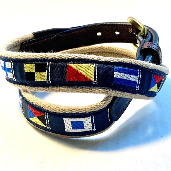 Tory Leather Nautical Plaid Canvas Leather Belt Size 26 XS Preppy Womens Boys - Picture 4 of 15